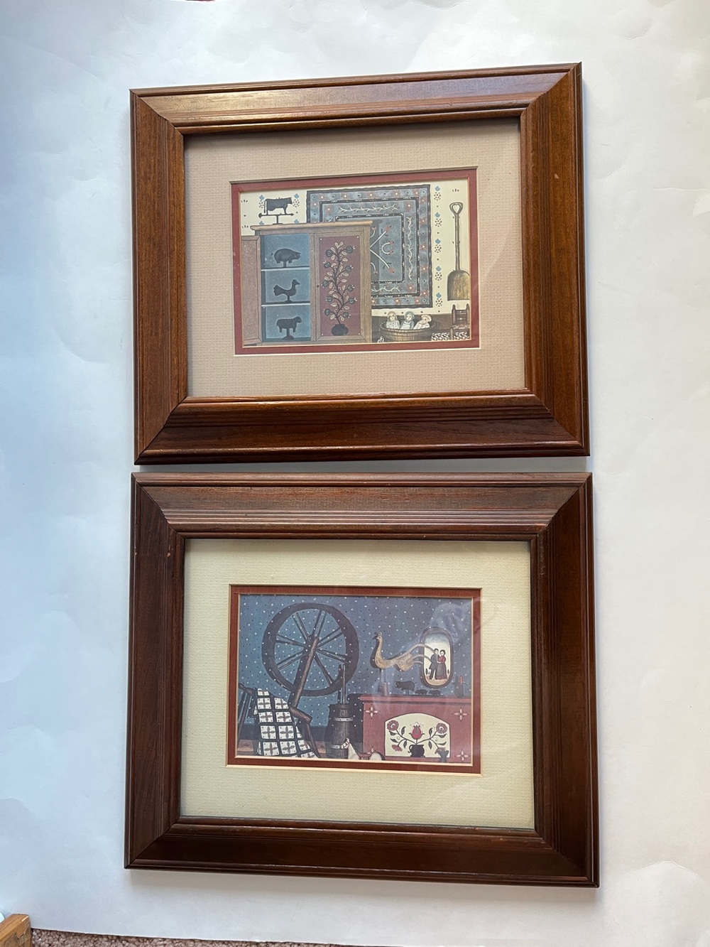 Two Matted Vintage 80's Americana Prints in 13 in x 11 in Wooden Frames **READ